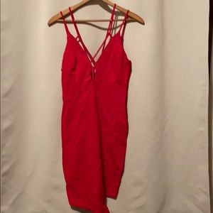 Red bodycon slit dress